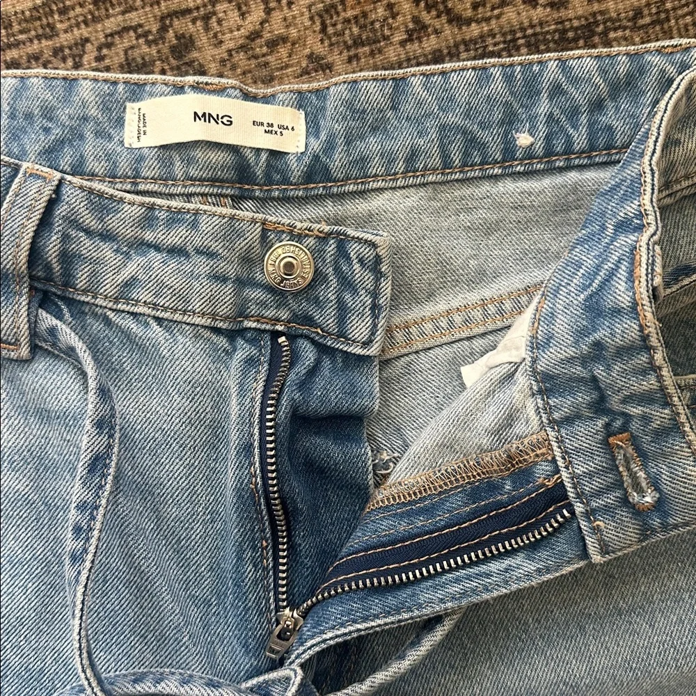 Mango Tie Waist Wide leg jeans Light Blue Denim with Zip Fly size 6 - Picture 3 of 12